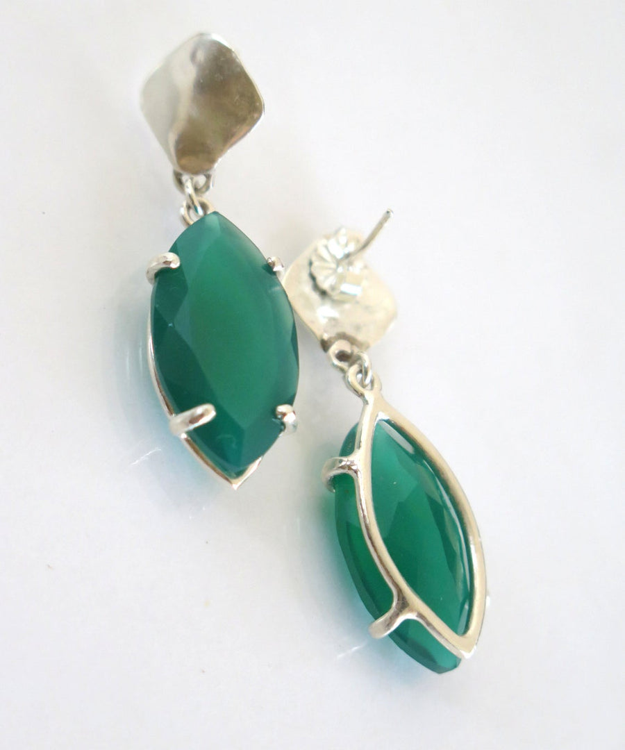 Elegant Silver Green Onyx Dangle Earrings