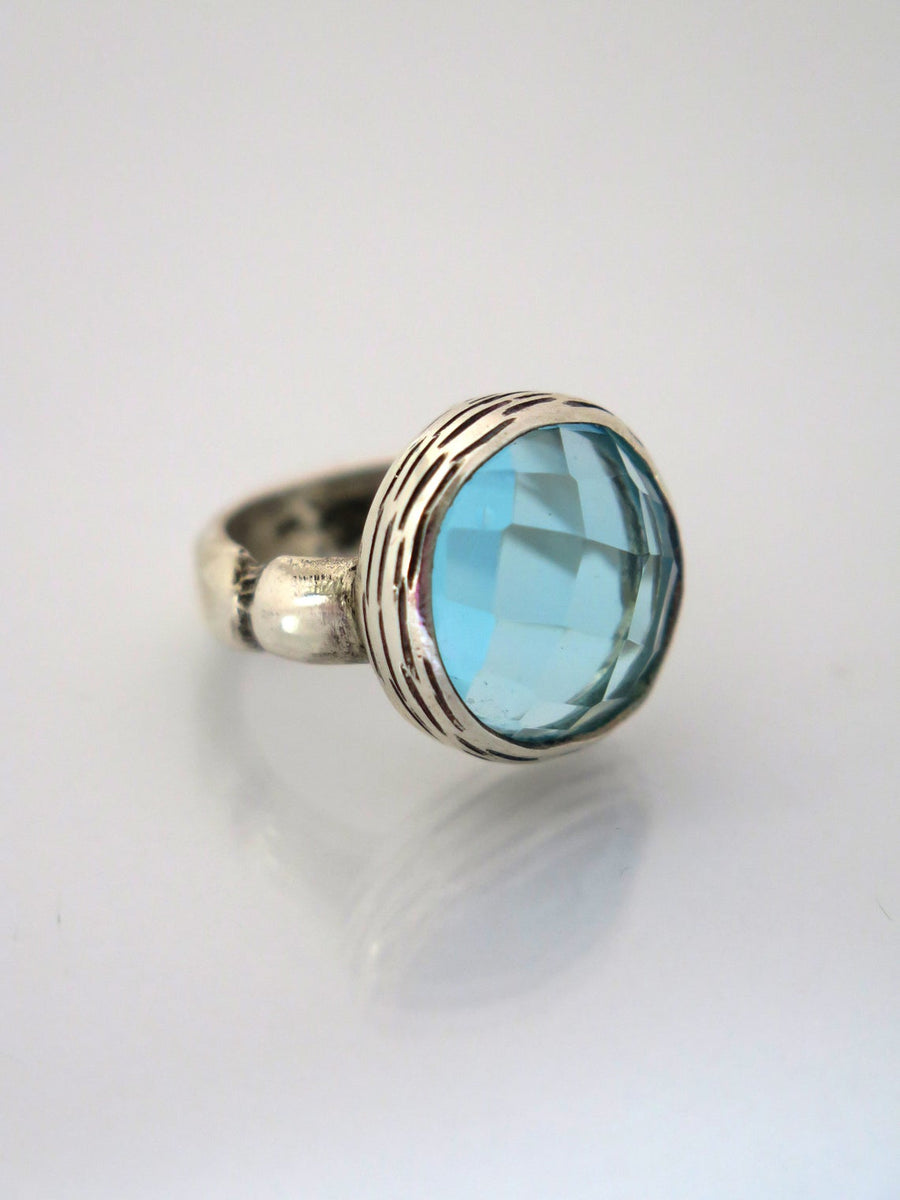 Large Silver London Blue Topaz Ring.