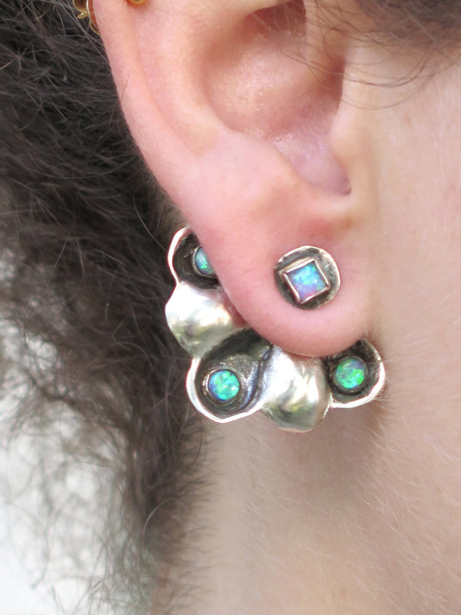 Opal Earrings, Bohemian Ear Jackets, Opal Jewelry, Bohemian Earrings, Blue Gifts, Boho Earrings Silver, Gift For Her
