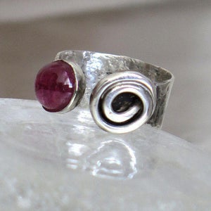 Adjustable Silver Tourmaline Open Ring