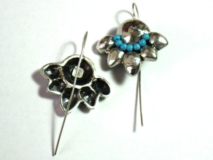 Dangle Silver Turquoise bead Earrings