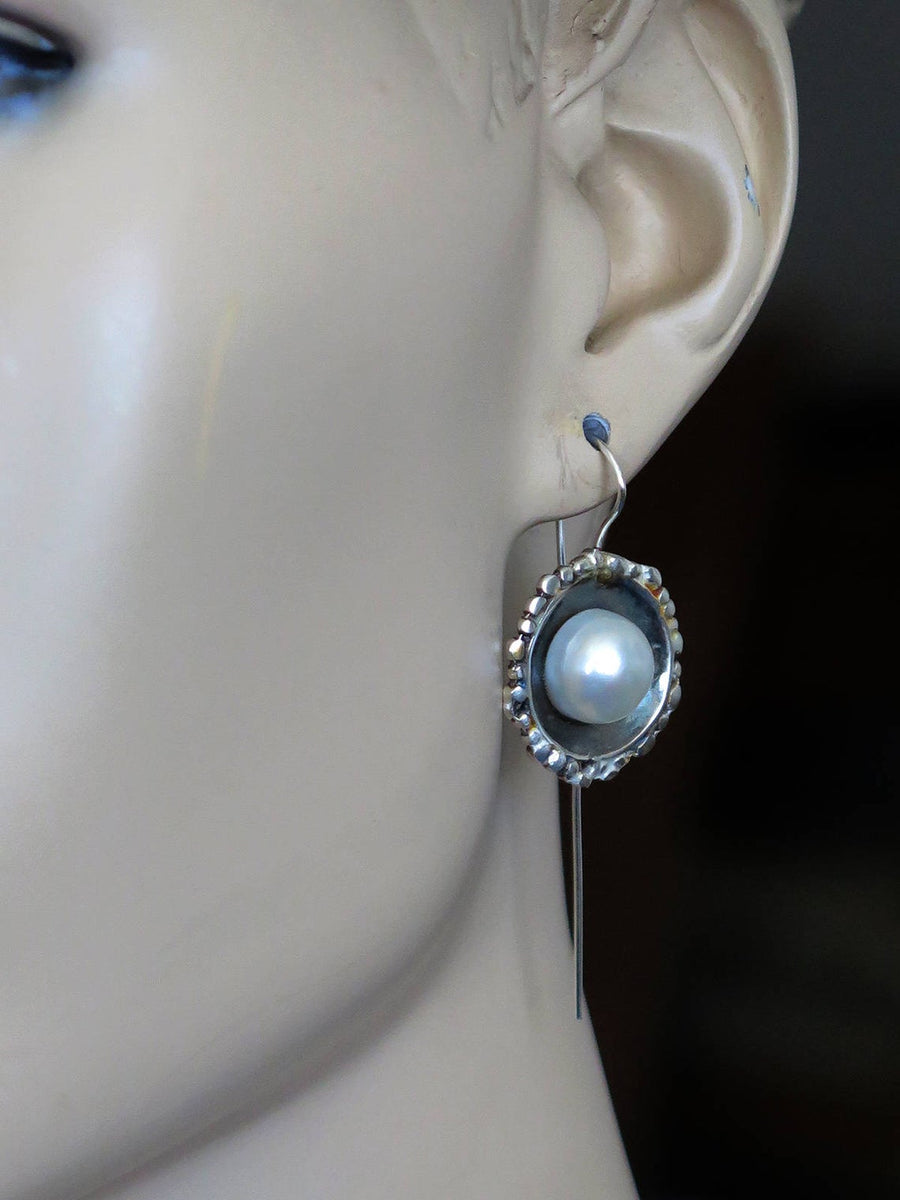 Silver Handmade Dangle Pearl Earrings