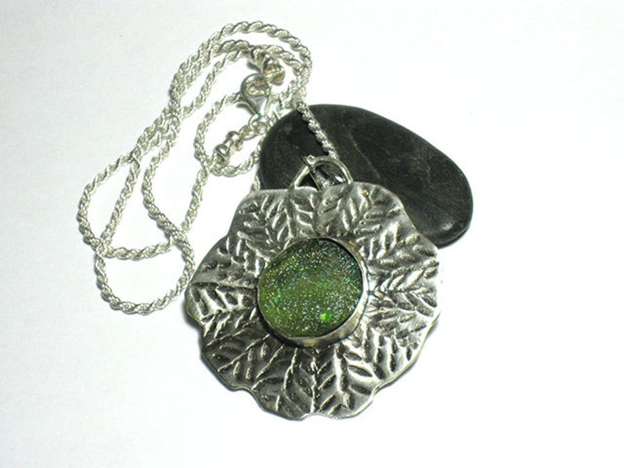 Ancient Roman Glass Silver Pendant Chain Necklace