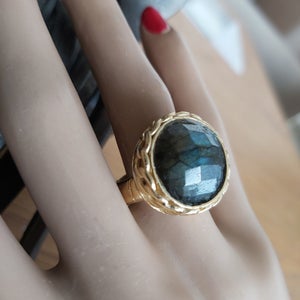 Blue Round Labradorite Gold Ring