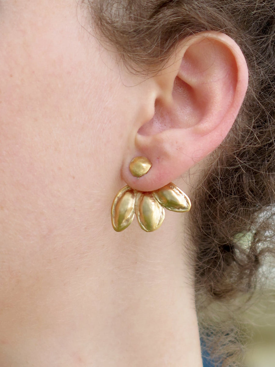 Yellow Gold Ear Jacket Leaf Earrings