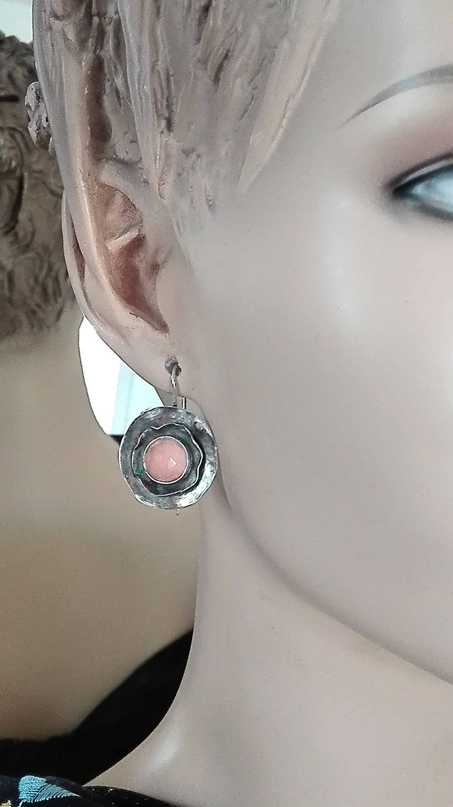 Round Silver Chalcedony Dangle Earrings