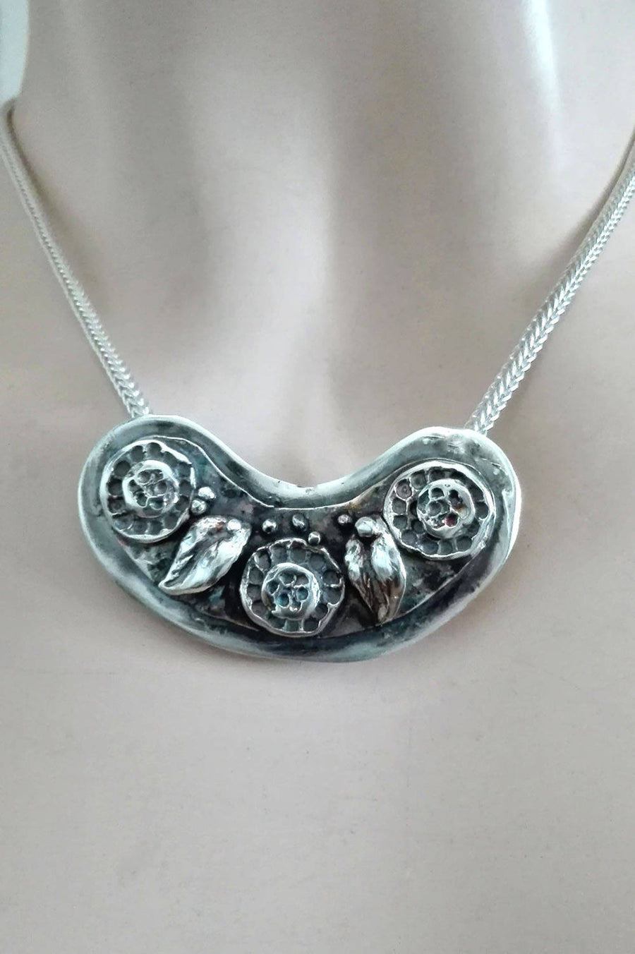 Nature Inspired Necklace, Nature Pendant, Garden Necklace, Sculpted Pendant, Sterling Silver Jewelry, Chunky Pendant, Statement