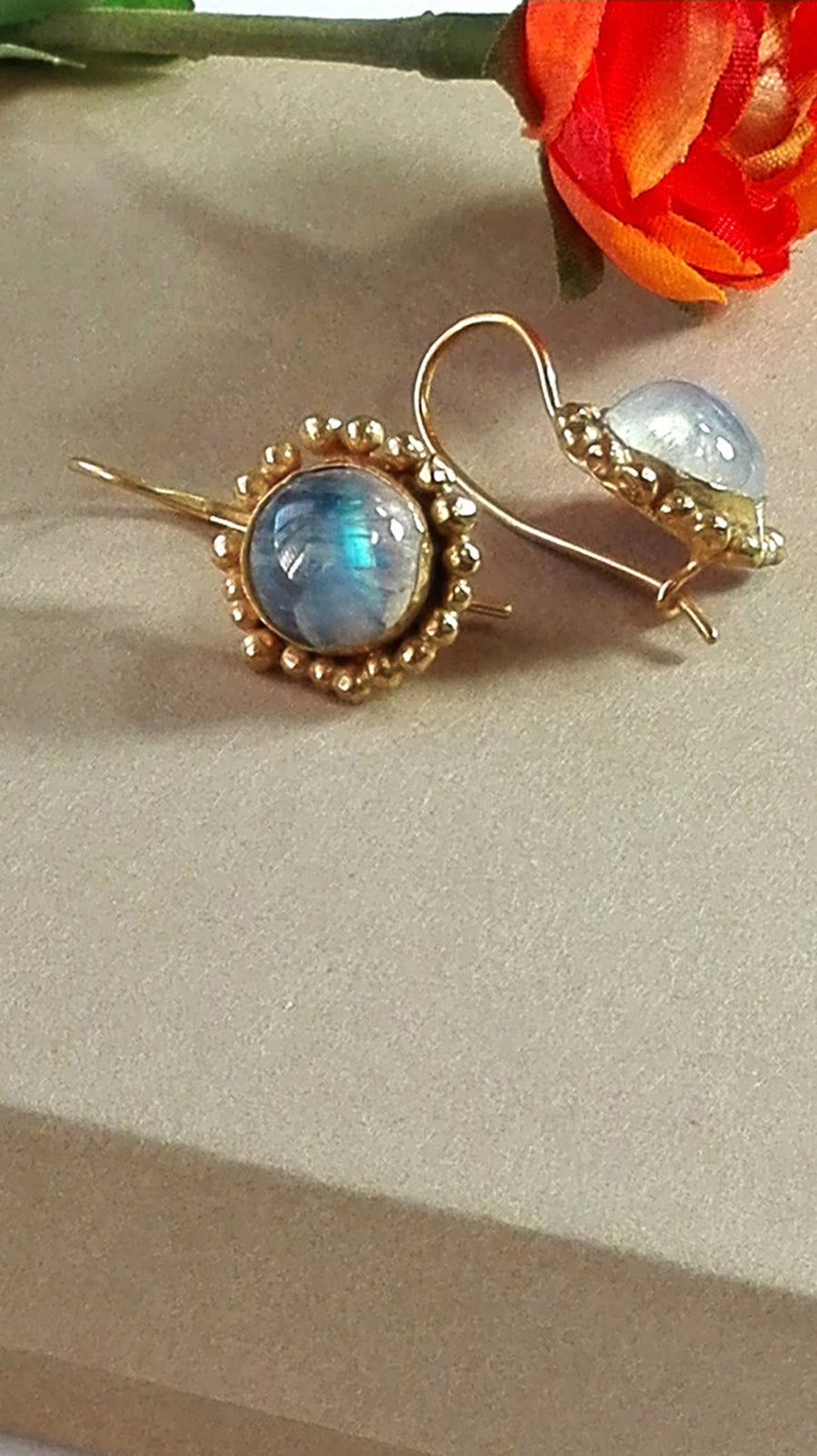 Gold Moonstone Dangle Earrings