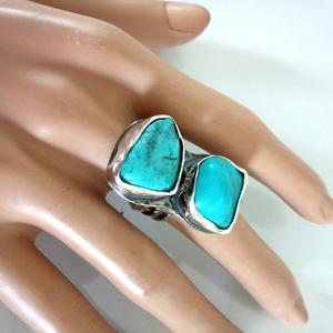 Raw Turquoise Stone  Silver  Ring