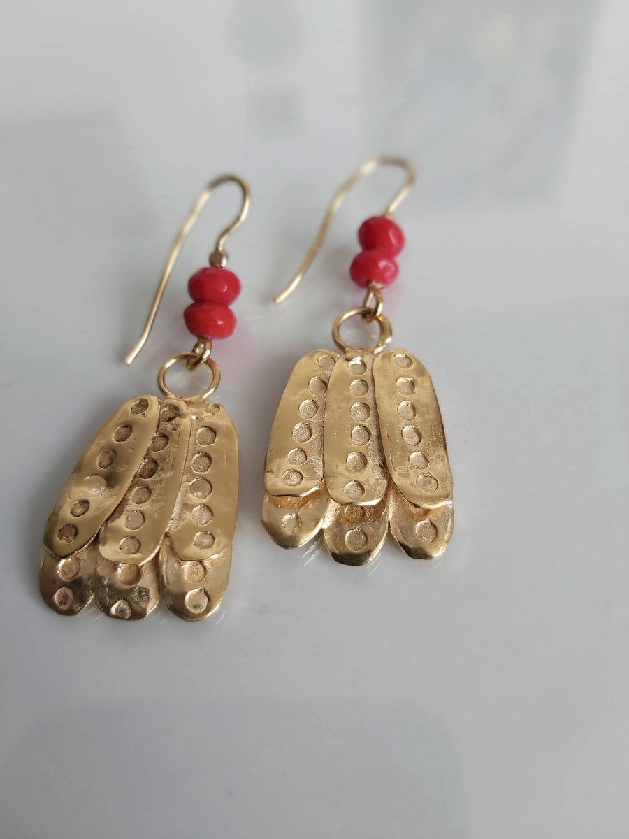 Gold Dangle Leaf Textured Earrings