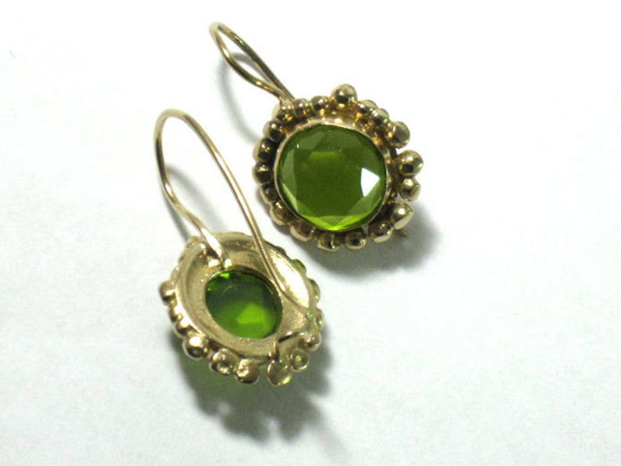 Gold Peridot Green Dangle Earrings