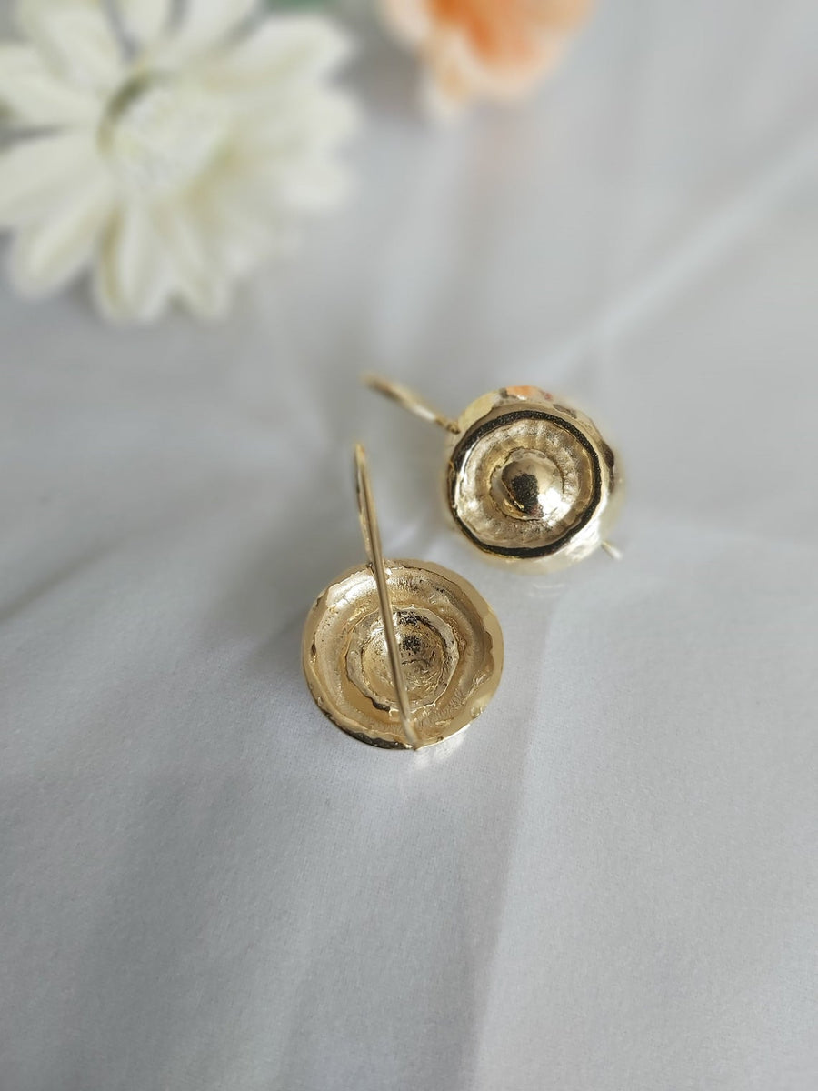 Round Hammered Gold Dangle Earrings