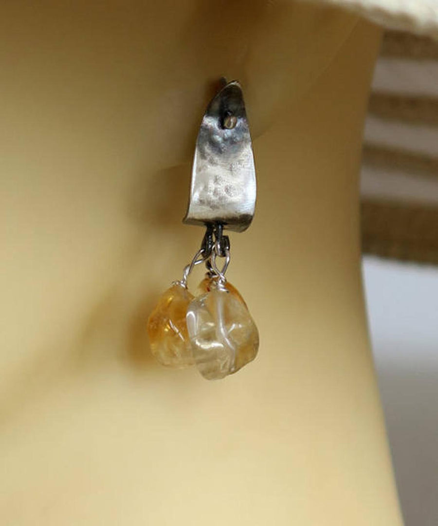 Silver and Citrine Stud Dangle Earrings