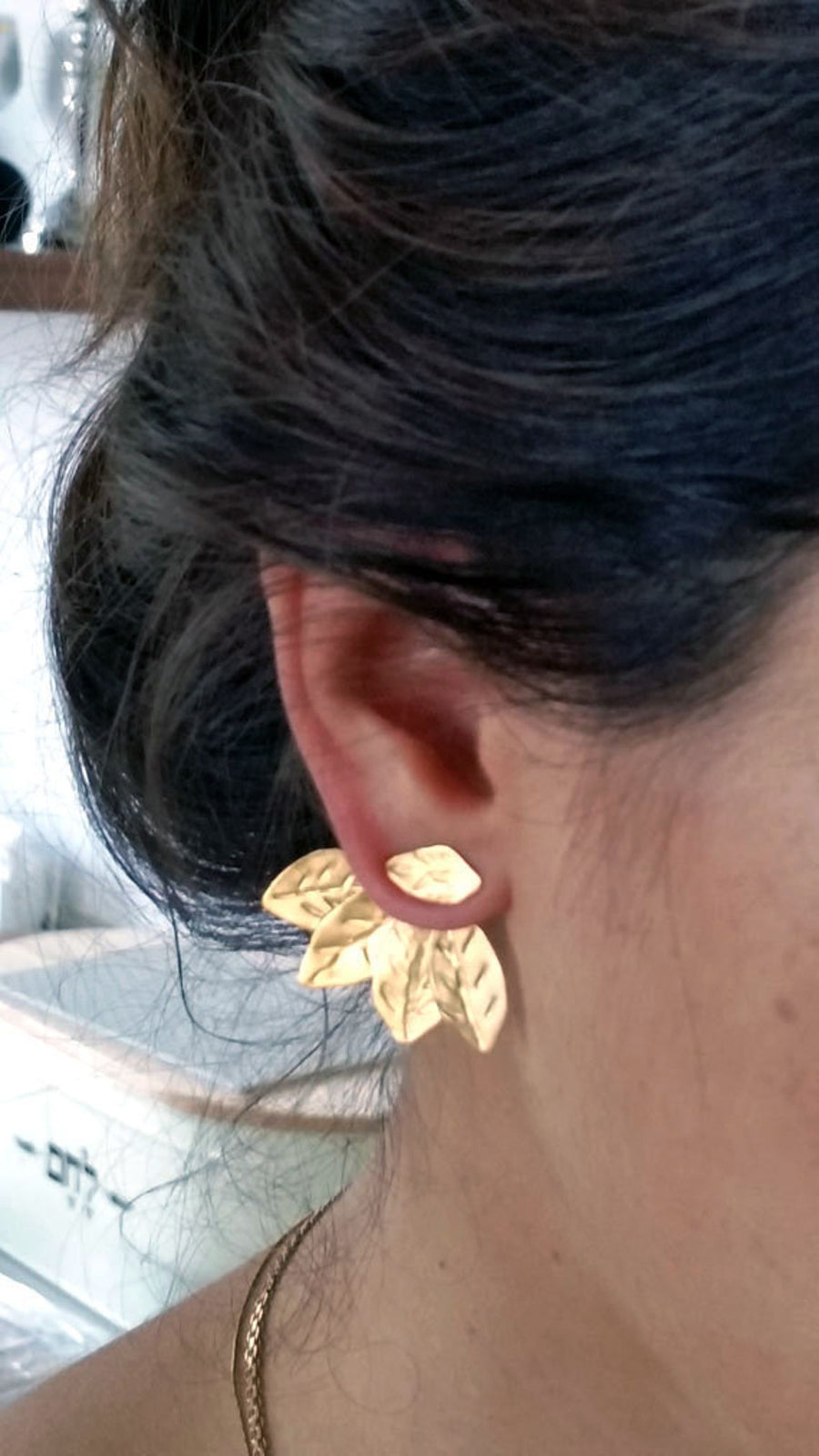 Gold Ear Jackets,Gold Earrings,Front Back Earrings,Bridal Earrings,Earrings With Leaves,Modern Earrings,Leaf Earring Studs,Women's Gift
