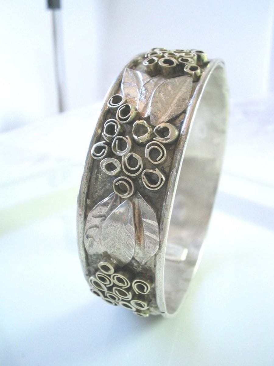 Silver Gold Bangle Bracelet, Sterling Silver Bangle Bracelet, Artisan Jewelry,