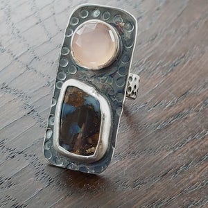 Unusual Silver Opal Chalcedony Ring
