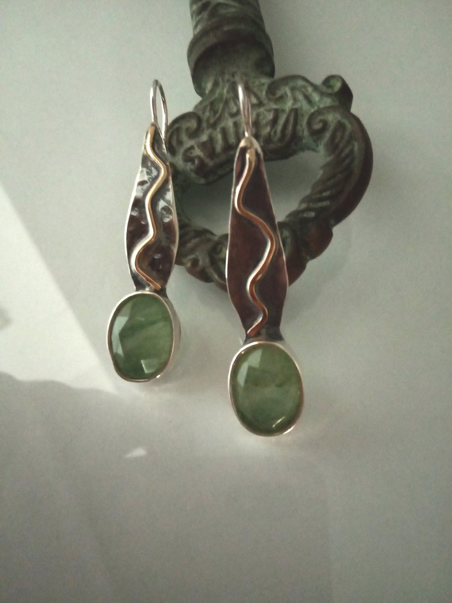 Two Tone Prehnite Stone Earrings.
