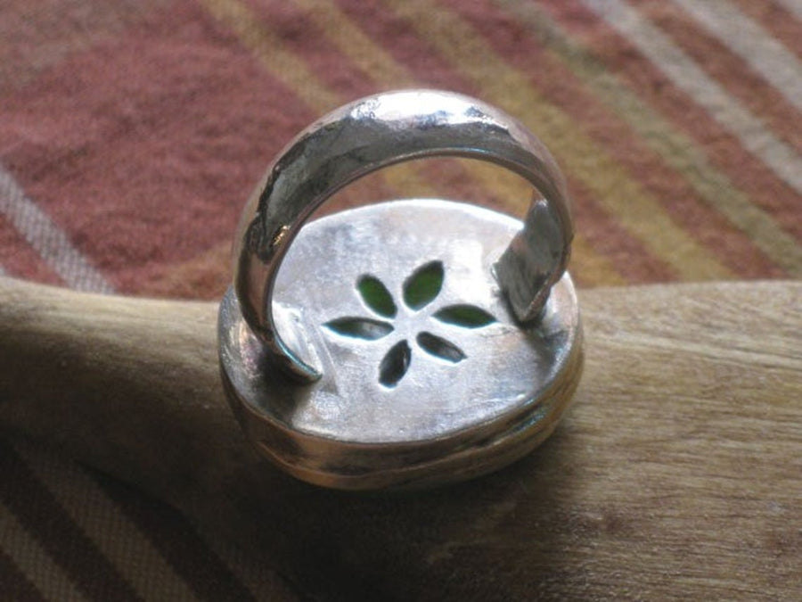Chunky Sea Glass Silver Ring