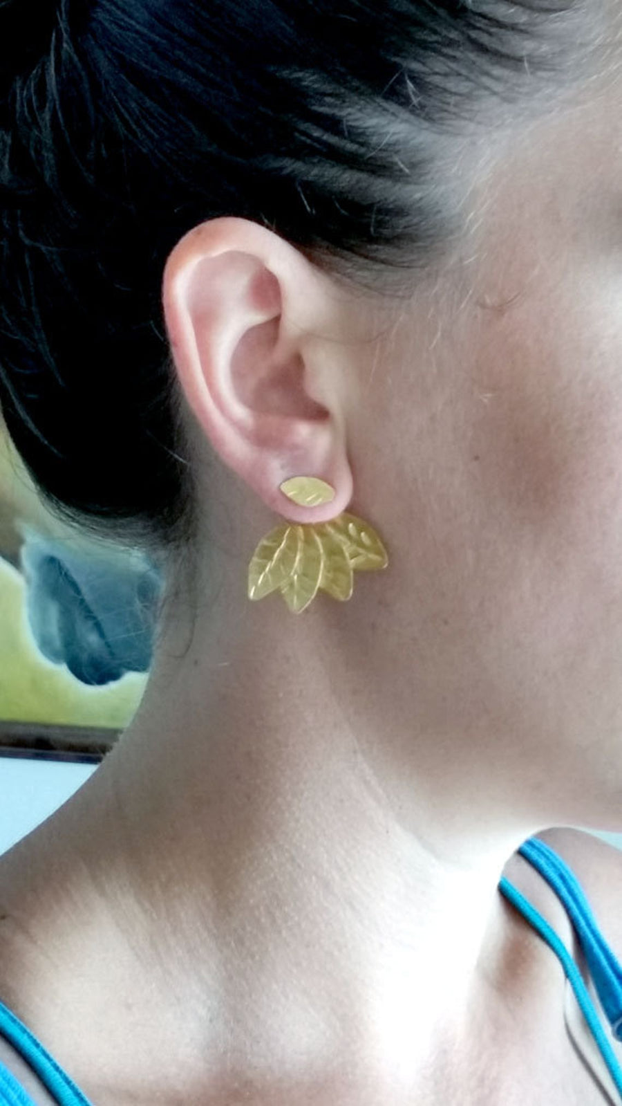 Gold Ear Jackets,Gold Earrings,Front Back Earrings,Bridal Earrings,Earrings With Leaves,Modern Earrings,Leaf Earring Studs,Women's Gift