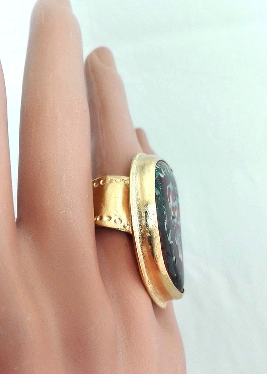 Natural Large Opal Gold Ring.