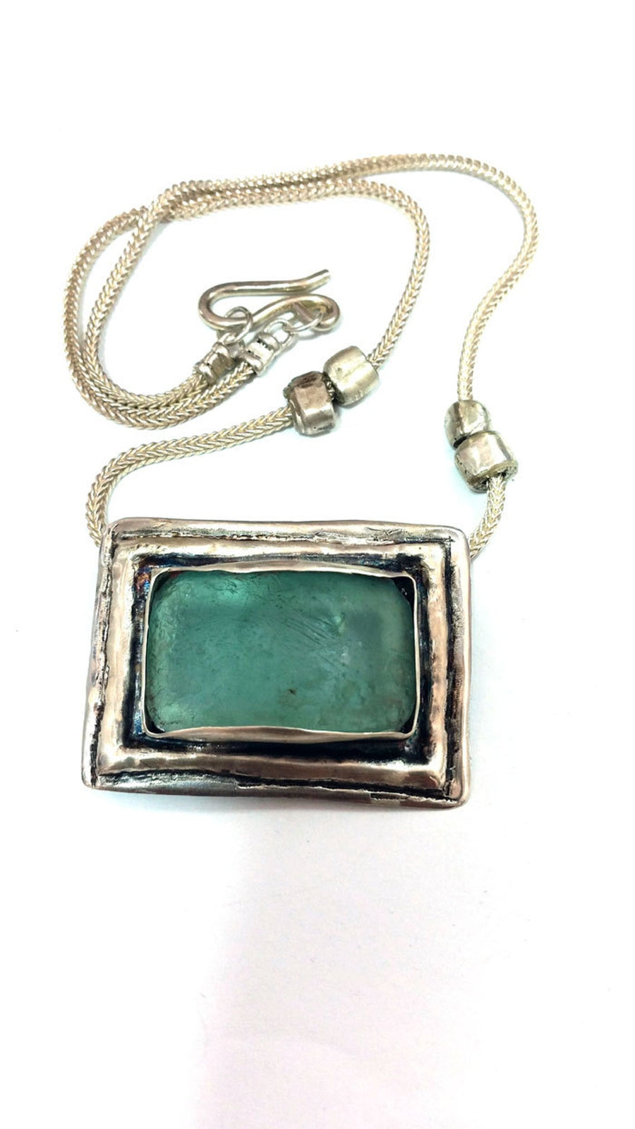 Rectangle Sea Glass Silver Pendant Necklace