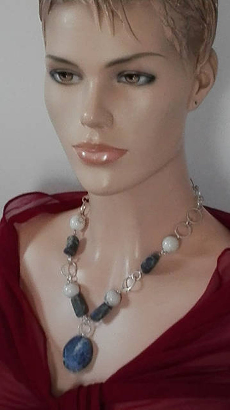 Sodalite Howlite Beads Silver Necklace