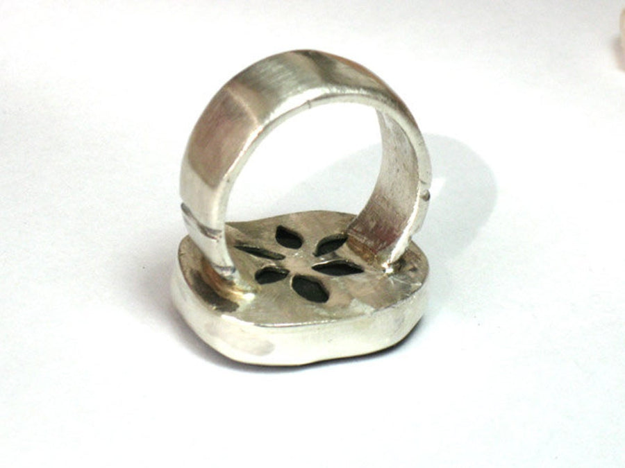 Silver Gold Green Sea Glass Ring