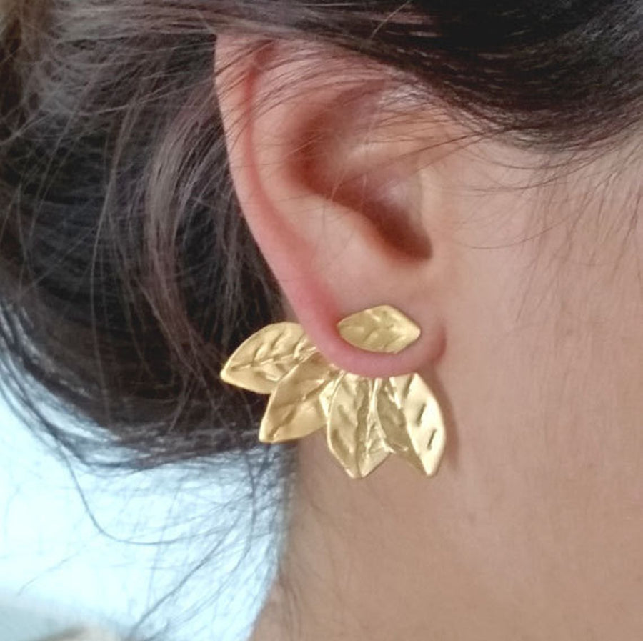 Gold Minimal Leaf Stud Earrings