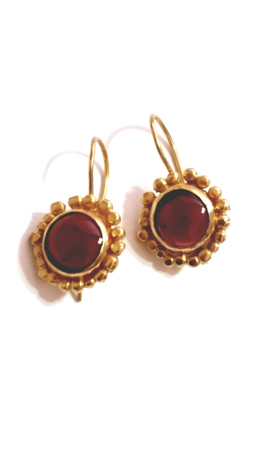 Elegant Gold Red Garnet Dangle Earrings