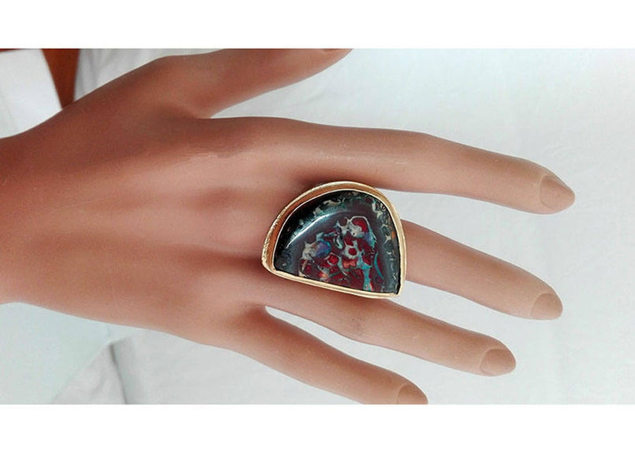Large Natural Australian Opal Goldfilled Ring