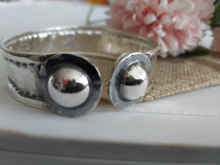 Hammered Solid Sterling Silver Cuff Bangle Bracelet