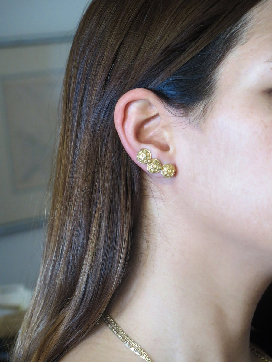 Earlobe Crawler Gold Stud Earrings
