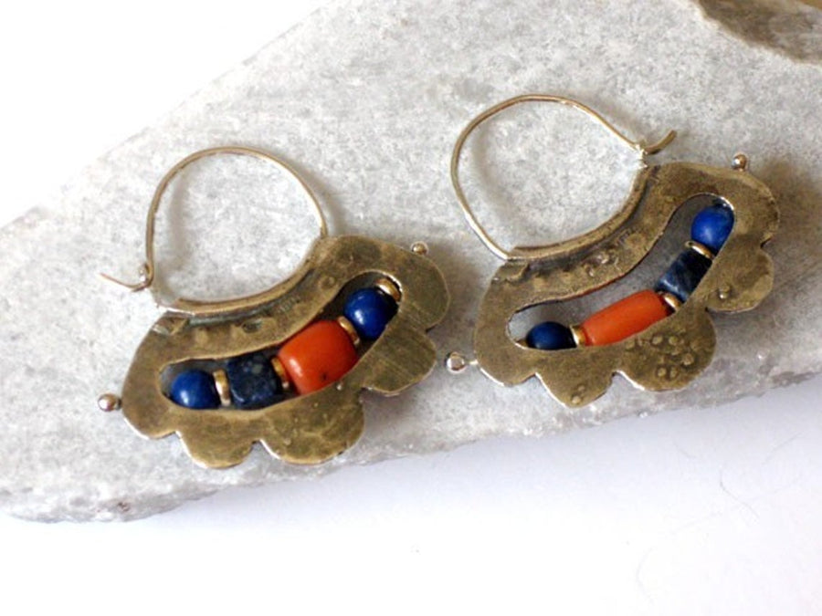Beaded Sterling Hoops with Lapis Lazuli and Corals.