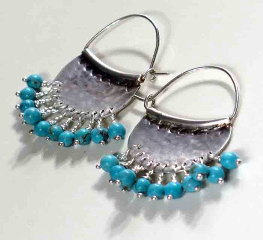 Dangly Turquoise Sterling Ear Hoops