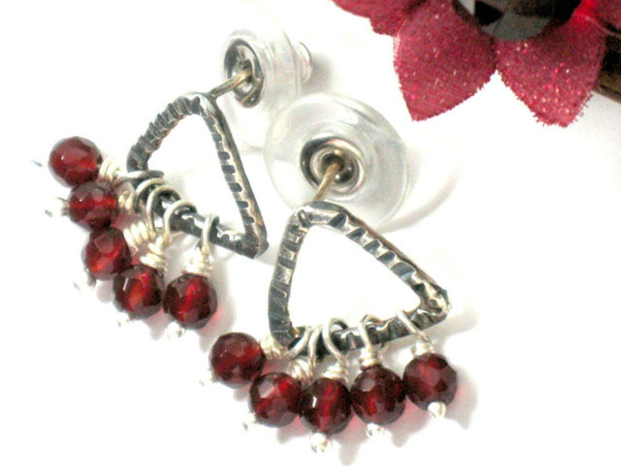 Red Agate Triangle Stud Dangle Earrings