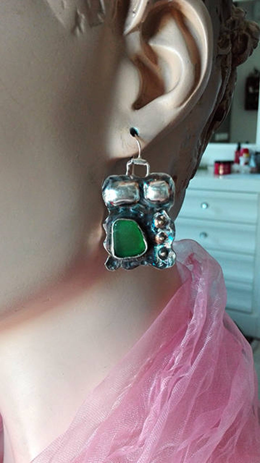 Sea Glass Earrings, Jewelry Glass Drops, Silver Sea Glass, Sterling Glass Earrings, Sea Glass Dangles, Green Beach Glass Earrings