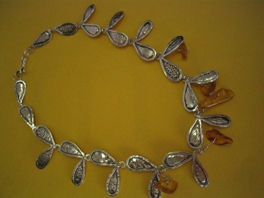Statement Silver Amber Necklace.