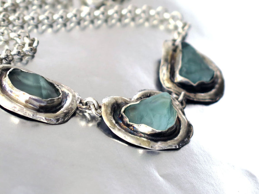 Silver Aqua Blue Sea glass Necklace