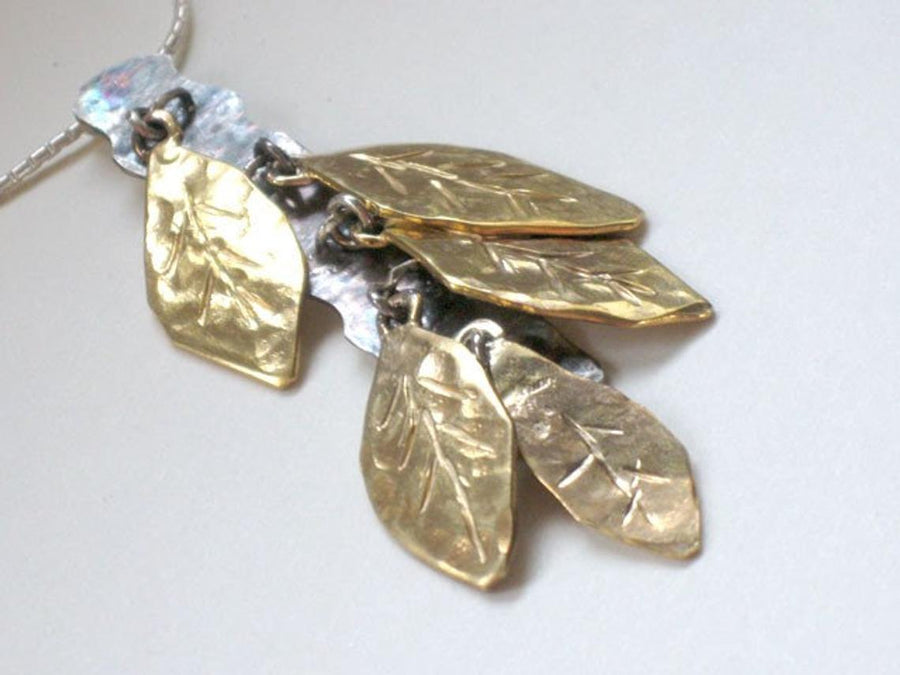 Gold Leaf Pendant,Branch Necklace,Textured Leaves,Leaf Necklace,Gold Plated Leaves,Gold Necklace,Gold Leaves,Gold Plated Silver,Women's Gift