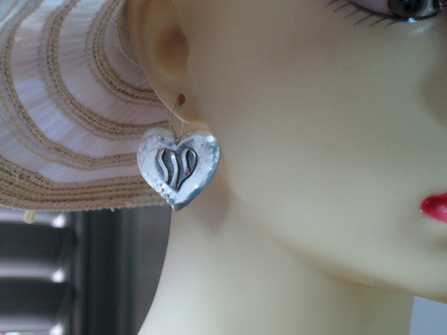 Handcrafted Large Silver Heart Earrings
