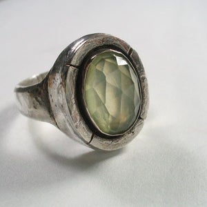 Oval Prehnite Gemstone Silver Ring