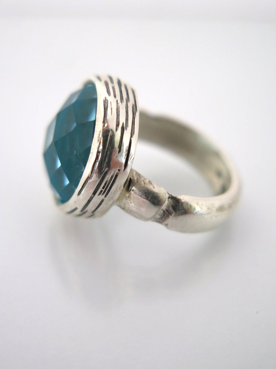 Large Silver London Blue Topaz Ring.