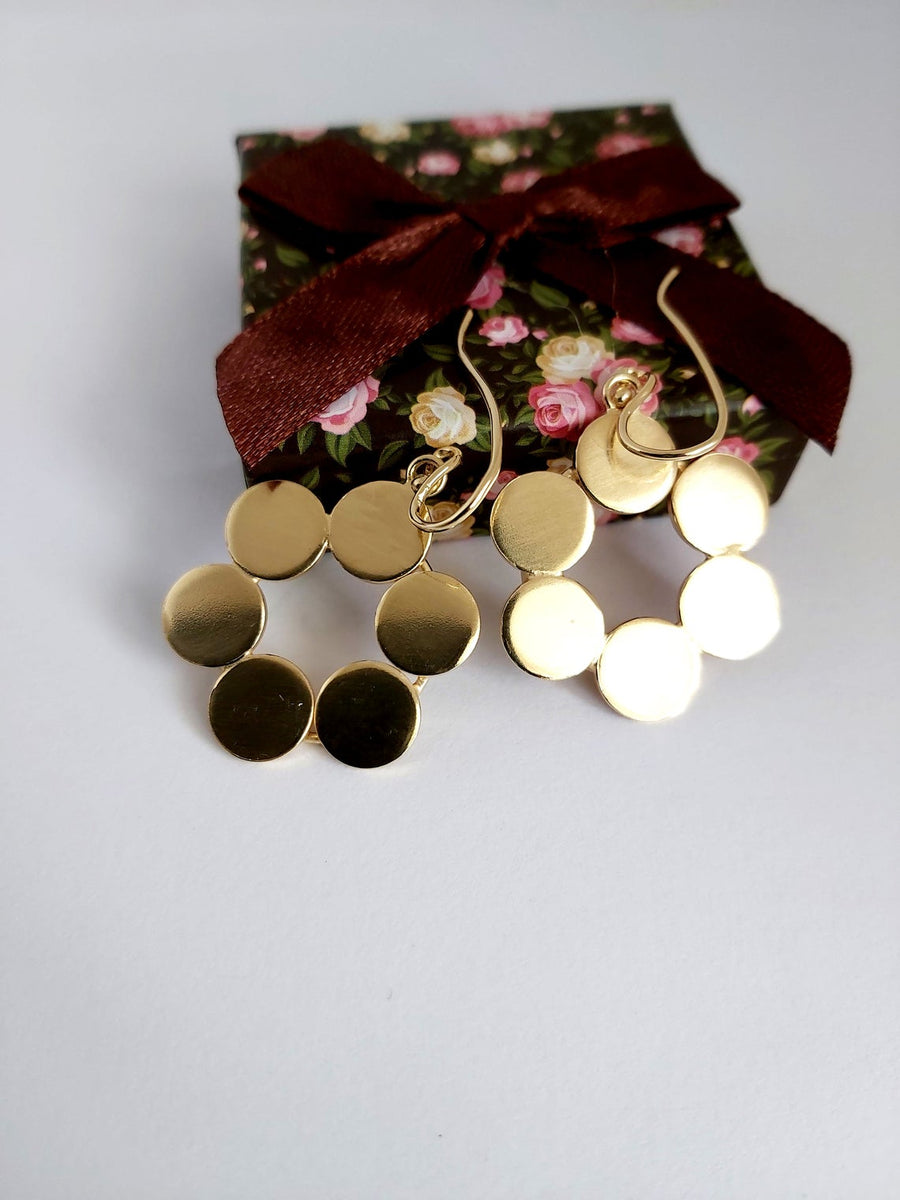 Gold Geometric Circle Flower Earrings