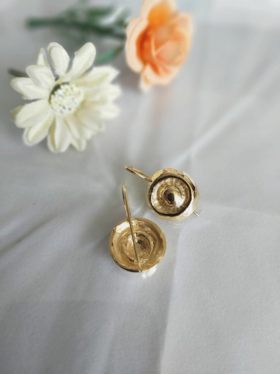 Round Hammered Gold Dangle Earrings