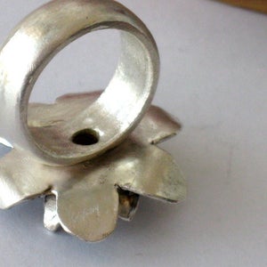 Unusual Silver Tourmaline Flower Ring