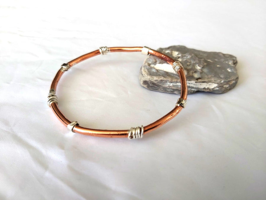 Copper Silver Bangle,Two Tone Bracelet,Hammered Bangle,Copper Bangle,Copper Jewelry,Rustic Copper Bracelet,Mens' Copper Bracelet,