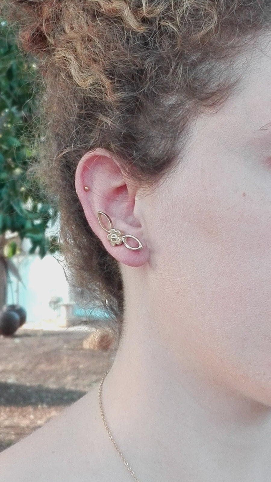 Gold Ear Climbers, Flowerd Stud Earring, Gold Ear Posts, Ear Lobe Post, Gold Earrings, Gold Plated Brass, Gold Stud Earrings, Ear Jackets