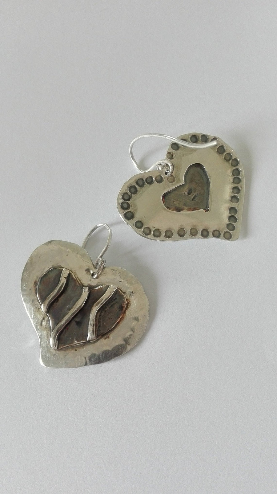 Large Dangle Silver Heart Earrings