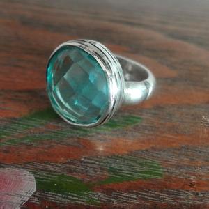 Round Large Faceted Blue Topaz Ring