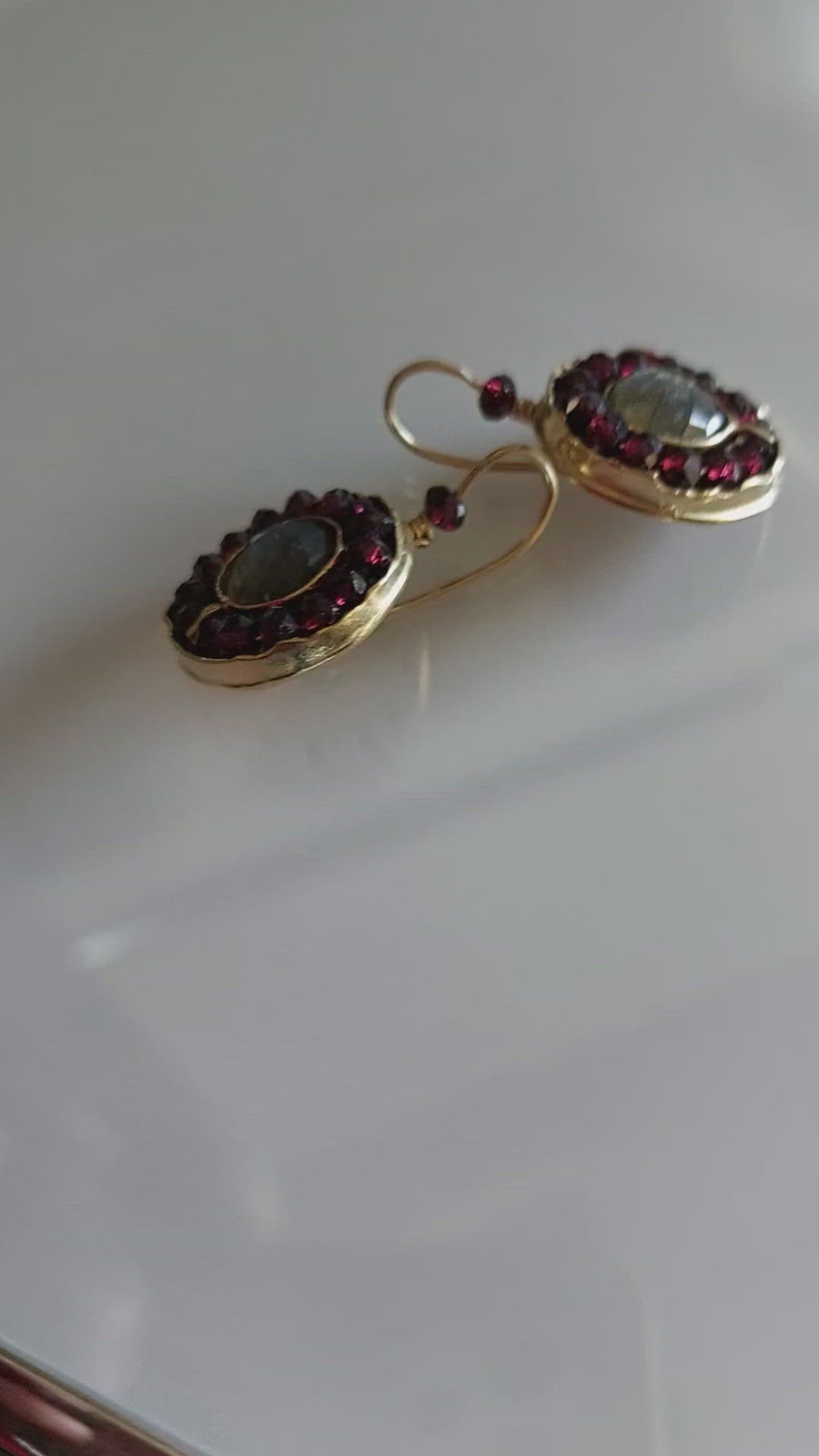 Garnet Labradorite and Gold Filled Earrings